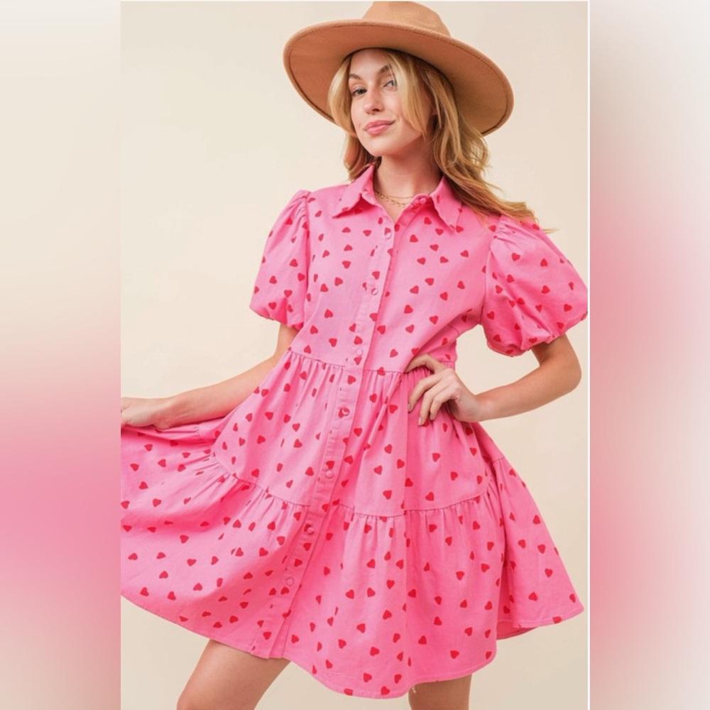 Heart print denim baby doll dress - Valentine’s Day, vday